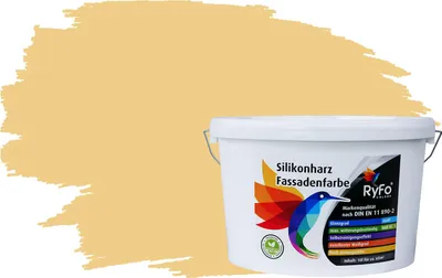 Produktbild von RyFo Colors Silikonharz Fassadenfarbe Lotuseffekt Trend Safrangelb 10l - bunte Fassadenfarbe, weitere Gelb Farbtöne und Größen erhältlich, Deckkraft Klasse 1