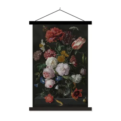 Produktbild von MuchoWow® Textilposter Stilleben mit Blumen in einer Glasvase - Gemälde von Jan Davidsz. de Heem 40x60 cm mit schwarzem Rahmen - Wanddekorationen