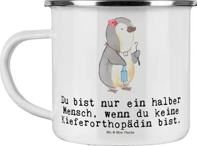 Produktbild von Mr. & Mrs. Panda Pott Kieferorthopädin Herz - Weiß - Geschenk, reisetasse, Emaille Tasse, Kaffeepott, Teetasse, Emailletasse