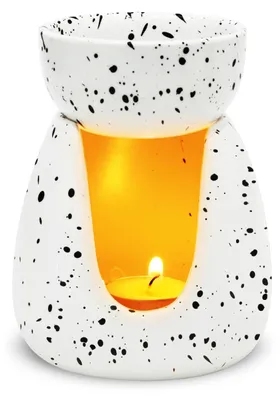 Produktbild von Duftlampe aus Keramik - Aromalampe für ätherische Öle - Teelichthalter und Stövchen - Weiß und Schwarz