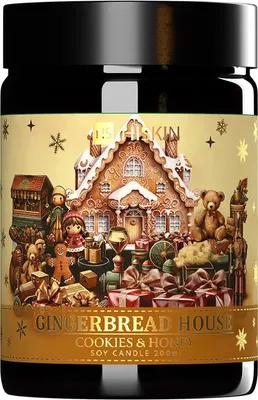 Produktbild von HISKIN Weihnachtskerze Lebkuchenhaus aus Sojawachs, 200 ml
