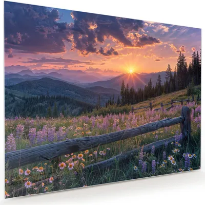Produktbild von Glasbild 120x90cm in XXL für Wohnzimmer, Schlafzimmer Motiv Sonnenuntergang Wiese