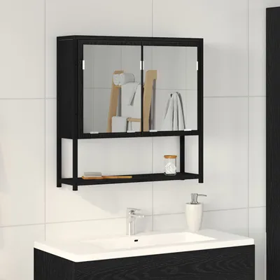 Produktbild von Spiegelschrank Schwarz Eiche 60x16x60 cm Holzwerkstoff, Badezimmerschränke DesignMöbel Neu