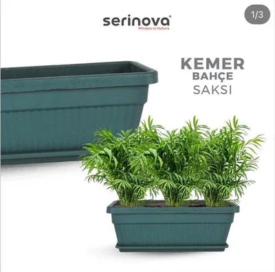 Image de 2 pots de fleurs en plastique vert avec drainage 9 L + soucoupes rectangulaires 46 x 20 cm pour plantes et herbes aromatiques