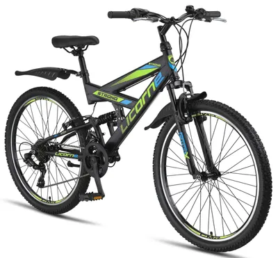 Immagine prodotto di Licorne Bike Strong V Premium mountain bike,Colore:Nero/Blu/Lime;Pollici:26