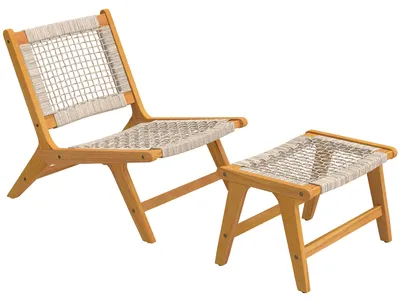 Produktbild von GartensesselmitHocker2-teiligAkazienholzOutdoorLoungesesselmitRattan-SitzBoho-StilverstellbareFüße
