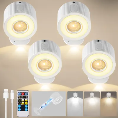 LED-Wandleuchten 4er-Set, 3000 mAh, dimmbar, Touch & Fernbedienung