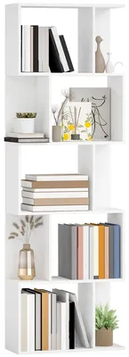 Produktbild von Bücherregal mit 5 Ebenen - S-förmiges Standregal - 10 Ablagen - Holz - Mit Stauraumschränken - 60x24x184,5 cm - Weiß