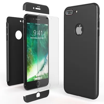 Zdjęcie produktu dla Uniwersalne etui na telefon komórkowy Apple iPhone 7 Plus z osłoną ekranu NALIA, 360° Case Black