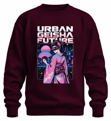 Productafbeelding van Urban Ge, futuristische cyberpunk, synthwave, Japan, Y2K, vaporwave, sweatshirt, pullover, bordeauxrood, maat S