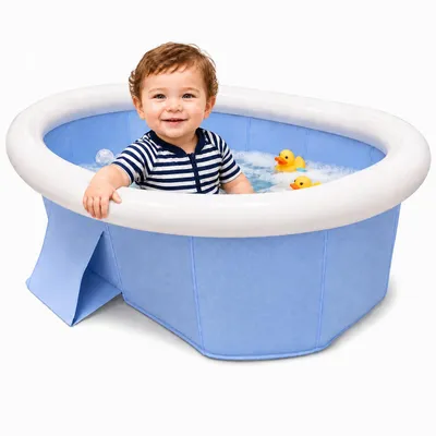 Produktbild von Tragbare Kleinkindbadewanne mit aufblasbarem Rand und seitlichem Ablassstopfen, KI-generiertes Bild