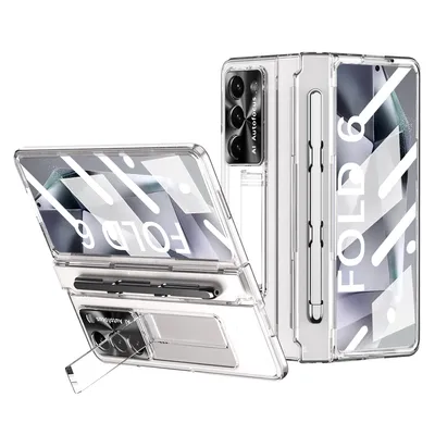 Produktbild von Handyhülle für Samsung Galaxy Z Fold 6 mit Pen und Stift Halter, Displayschutz Transparent Galvanisierte Ständer Schutzhülle Klar