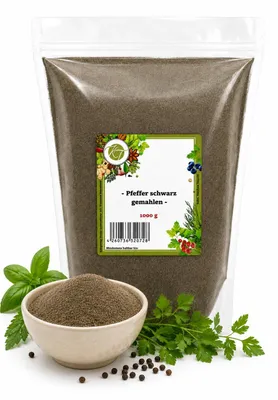 Produktbild von K T 1000 g / 1 Kg Pfeffer schwarz fein gemahlen - Pfeffer Pulver 1A Qualität