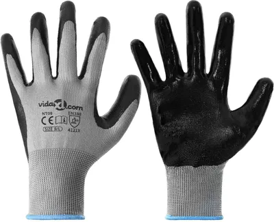 Image de vidaXL Gants de travail 12 pcs Gris et noir 9 / l Polyester