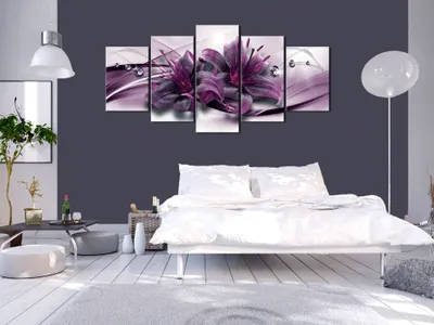 Produktbild von Akustikbild Blumen Lilien 200x100 cm Bilder Akustikschaum Hochleistungsschallabsorber Schallschutz Leinwand 5 tlg Wandbild Raumakustik Schalldämmung b-C-0155-b-o