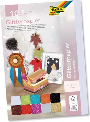 Produktbild von Folia Paper - Glitzerpapier Folia 1 - 24x34cm 170gr 10V ASS | 10 Blätter Packung