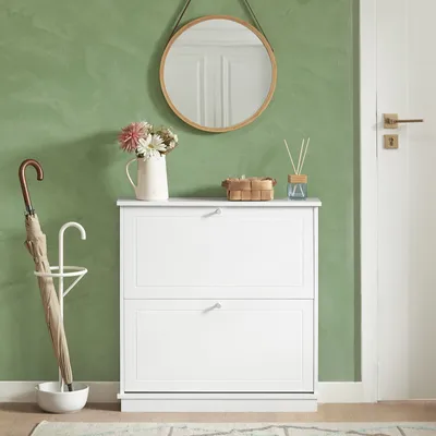 Obrázek produktu pro SoBuy FSR99-W Vozík na boty se 2 klapkami Skříňka na boty úzká Stojan na boty se 4 policemi Stojan na boty bílý WHT cca: 76x78x18cm