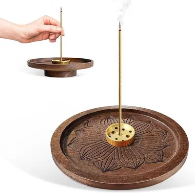 Obrázek produktu pro Dřevěný držák na vonné tyčinky Lotus pro meditaci a jógu