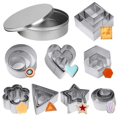 Produktbild von 24-teiliges Ausstechformen-Set aus Edelstahl, Fondant-Ausstechformen, Weihnachtsplätzchen-Ausstechformen, Backzubehör: Stern, Kreis, Herz, Dreieck, Blume, geometrische Formen