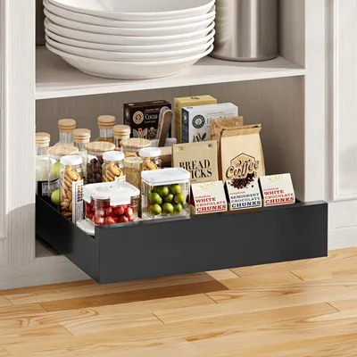 Ausziehbare Schublade 35 cm, Schrankorganizer, schwarz, ohne Bohren