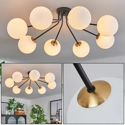 Produktbild von Isorella Deckenlampe aus Metall/Riffelglas in Schwarz/Gold/Weiß