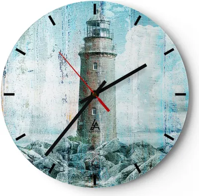 Produktbild von Wanduhr - Rund - Glasuhr - laterne rock - 40x40cm - Schleichendes Uhrwerk - Lautlos - zum Aufhängen bereit - Dekoration Modern - Wanddekoration aus Glas - C3AR40x40-3897