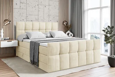 Produktbild von ALTDECOR Boxspringbett mit Matratze und Lattenrost  - RICAR -Z KING  - 200x200 cm  - Beige Monolith - Topper, Fußteil, Polsterbett mit Bettkasten, Bett mit Stauraum H3 - und H4 - Matratze, Doppelbett, Springboxbett