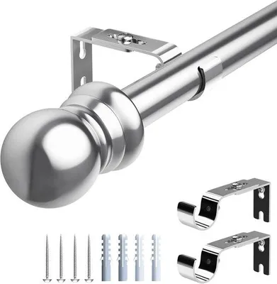 Obrázek produktu pro Zatahovací záclonová tyč - Stříbrná barva - 76 cm - 369 cm - Kovová