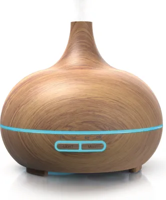 Obrázek produktu pro Aroma difuzér Arendo, zvlhčovač vzduchu, rozprašovač s dřevěnou optikou, difuzér se 7 barvami LED, funkce časovače, 300 ml, světle hnědý