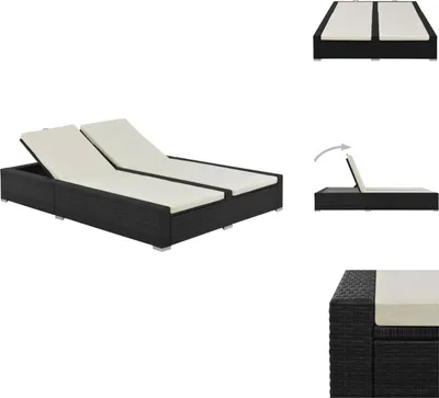 Produktbild von vidaXL Doppel-Sonnenliege Poly Rattan Schwarz - Gartenbetten