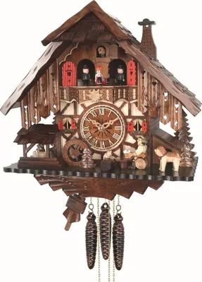 Obrázok produktu pre Engstler - 487_MT - Kukučkové hodiny - 1-dňový reťazový strojček - orech - s hudbou a tancujúcim párom - 34 cm