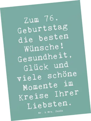 Produktbild von Mr. & Mrs. Panda Postkarte Spruch 76. Geburtstag - Meeresbrise - Geschenk, Postkarten, Grußkarte, Geschenkideen, für Großvater, Geburtstagsgeschenk, Ansichtskarten