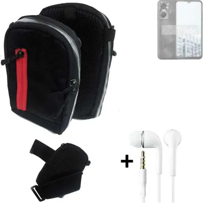 Produktbild von K-S-Trade Outdoor Gürteltasche Holster Umhängetasche + Kopfhörer kompatibel mit Tecno Pop 6 Pro schwarz Handy Tasche Case travelbag Schutzhülle