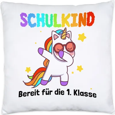 Produktbild von Schulkind Bereit Für 1. Klasse Kissen Inkl. Füllung Einhorn Unicorn Geschenkidee Grundschule Einschulung