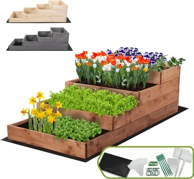 Produktbild von MODO24 Hochbeet Holz, Pflanzkasten, Massivholz, Kiefer, Kräuterbeet, Blumenkasten, Garten, Terrasse, 36x60x120 cm, Braun, ZP07