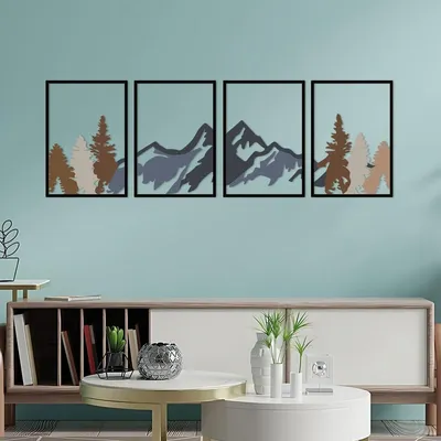 Produktbild von Wanddekoration Metall Metallkunst Wandkunst - Bergsilhouette - 40 x 28 cm - Schwarz - 4 Stück