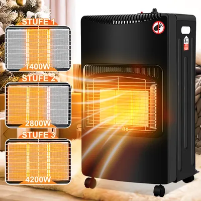 Produktbild von Eikuavons Mobile Gasheizung 4,2 kW faltbar, Infrarot Gasofen für LPG, Piezozündung, 4 Rollen, Deutschland