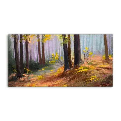 Produktbild von Coloray Glasbild 140x70  Wandbild Glasbilder Frühling Landschafts Bäume Bunte Wald
