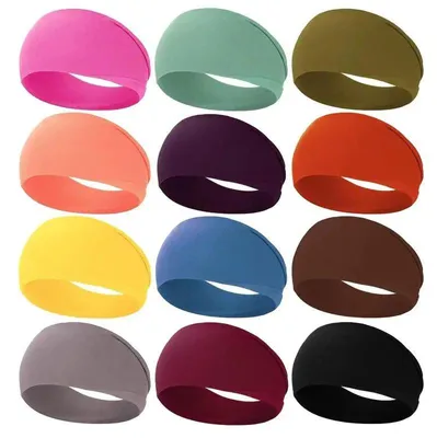Produktbild von 12er-Pack breite, rutschfeste Trainingsstirnbänder, weiche, elastische und schweißableitende Bänder für Yoga, Laufen und Fitnessstudio
