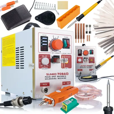 Produktbild von Rosfix Set Sunkko 709AD Punktschweissgerat – 3,2 kW, 220V, 30–800A, HB-70B Schweissstift, T12 Lötstation | Fur Akku, Elektronik, LED, Impulssteuerung, Fussbedienung, Kompakt