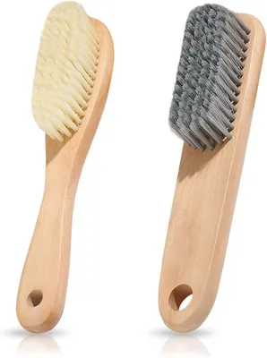 Imagen del producto de Cepillo para zapatos con mango de madera, juego de 2 unidades, con cerdas suaves de PET, ideal para textiles y calzado