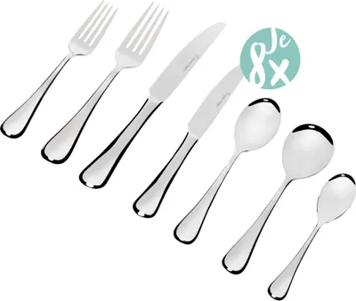 Produktbild von Stanley Rogers Besteckset CHELSEA, hochwertiges Menübesteck für 8 Personen, je 16 edle Messer & Gabeln, je 8 Suppen-, Dessert- & Teelöffel, Premium-Geschenkbox (Farbe: Silber), Menge: 1 x 56er Set