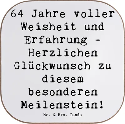 Produktbild von Mr. & Mrs. Panda Untersetzer für Gläser Spruch 64. Geburtstag Weisheit - Weiß - Geschenk, Glas, Geburtstagsgeschenk, unvergesslich, Geburtstagsfreude, Tischuntersetzer