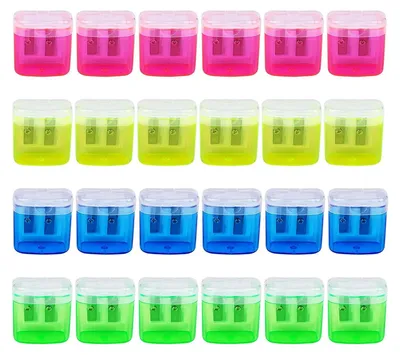 Produktbild von 24 Stück Doppel Loch Bleistiftspitzer Manueller Handgehaltener Anspitzer Sharpener mit Deckel für Schulbüro Kinder