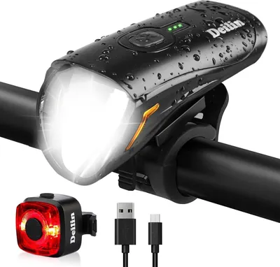 Produktbild von Deilin Fahrradlicht Set, bis zu 70 Lux LED Fahrradbeleuchtung USB Aufladbar