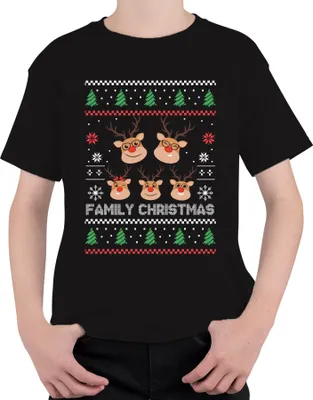 Produktbild von Family Christmas Ugly Sweater Familie - Weihnachten Weihnachtsgeschenk Christmas Uni Kinder T-Shirt, Schwarz, 128