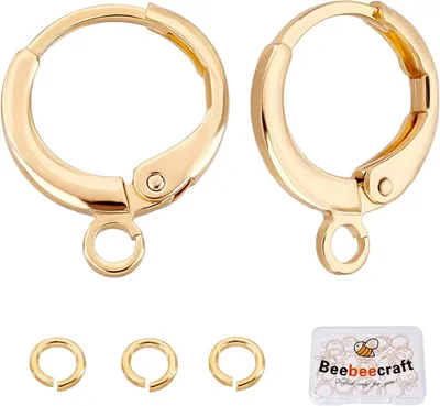 Productafbeelding van Doos Ronde Oorbelhaken 18K Goud Geplateerde Hefboomlus Oorbel met Lus 14,5x11,5mm Franse Oordraad met 4mm Springring voor DIY Sieraden Maken