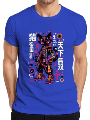 Immagine prodotto di T-shirt da uomo, stile streetwear, con stampe ispirate all'anime, al Giappone, al quartiere di Harajuku, allo stile Y2K e ai manga, con motivo dell'ankh, colore blu, taglia M