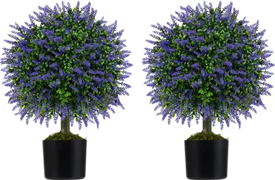 Zdjęcie produktu dla COSTWAY 2er sztuczna roślina 58cm, bukszpan z lawendą w kolorze fioletowym i doniczce, sztuczne rośliny, sztuczne drzewo, roślina doniczkowa w kształcie kuli, drzewo kuliste, zielone