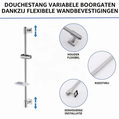 Productafbeelding van Douchestang 120 cm met zeepbakje, roestvrij staal